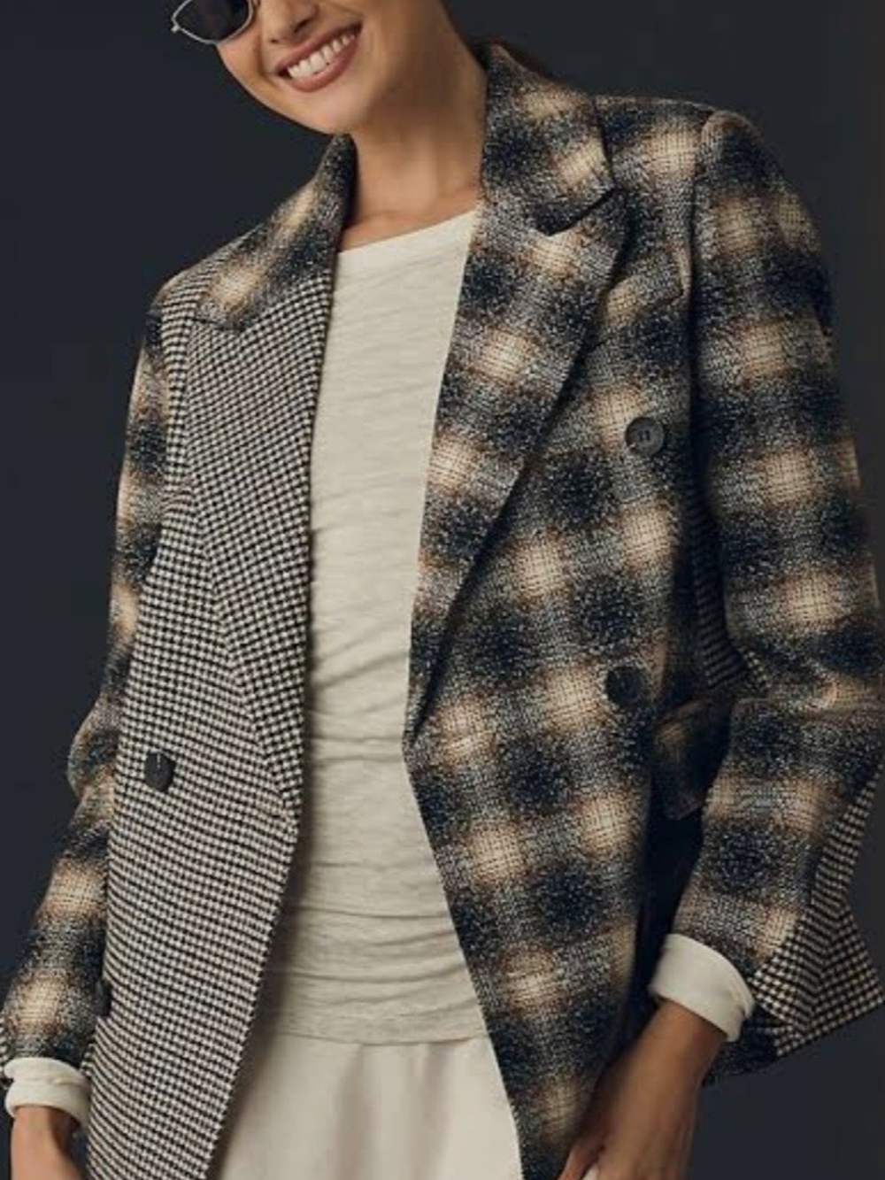 Anthropologie Avec Les Filles Mixed Plaid Academia Collegiate Preppy Blazer